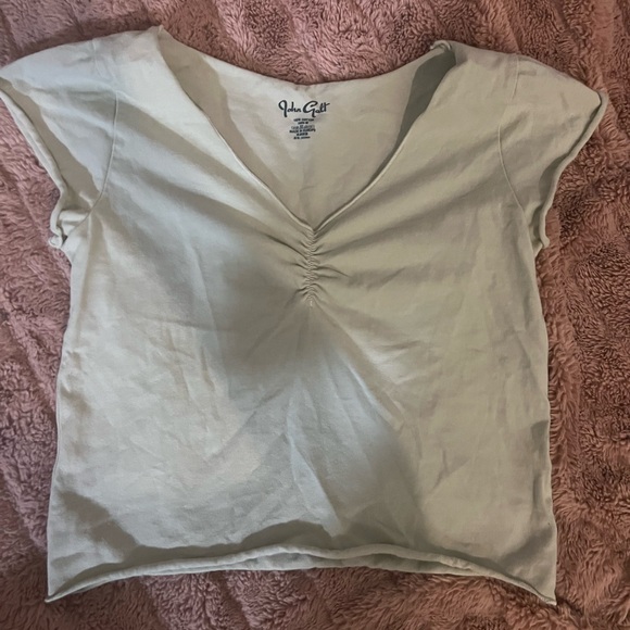 Light green Ruched V-Neck Tee - Picture 1 of 2